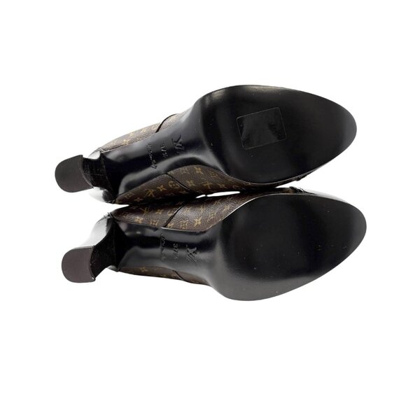 LOUIS VUITTON Vintage LV Monogram Long Boots #37.5 Heels Brown Black [106224] - Picture 11 of 13